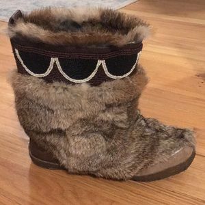 Rare Tory Burch rabbit fur moccasin boots